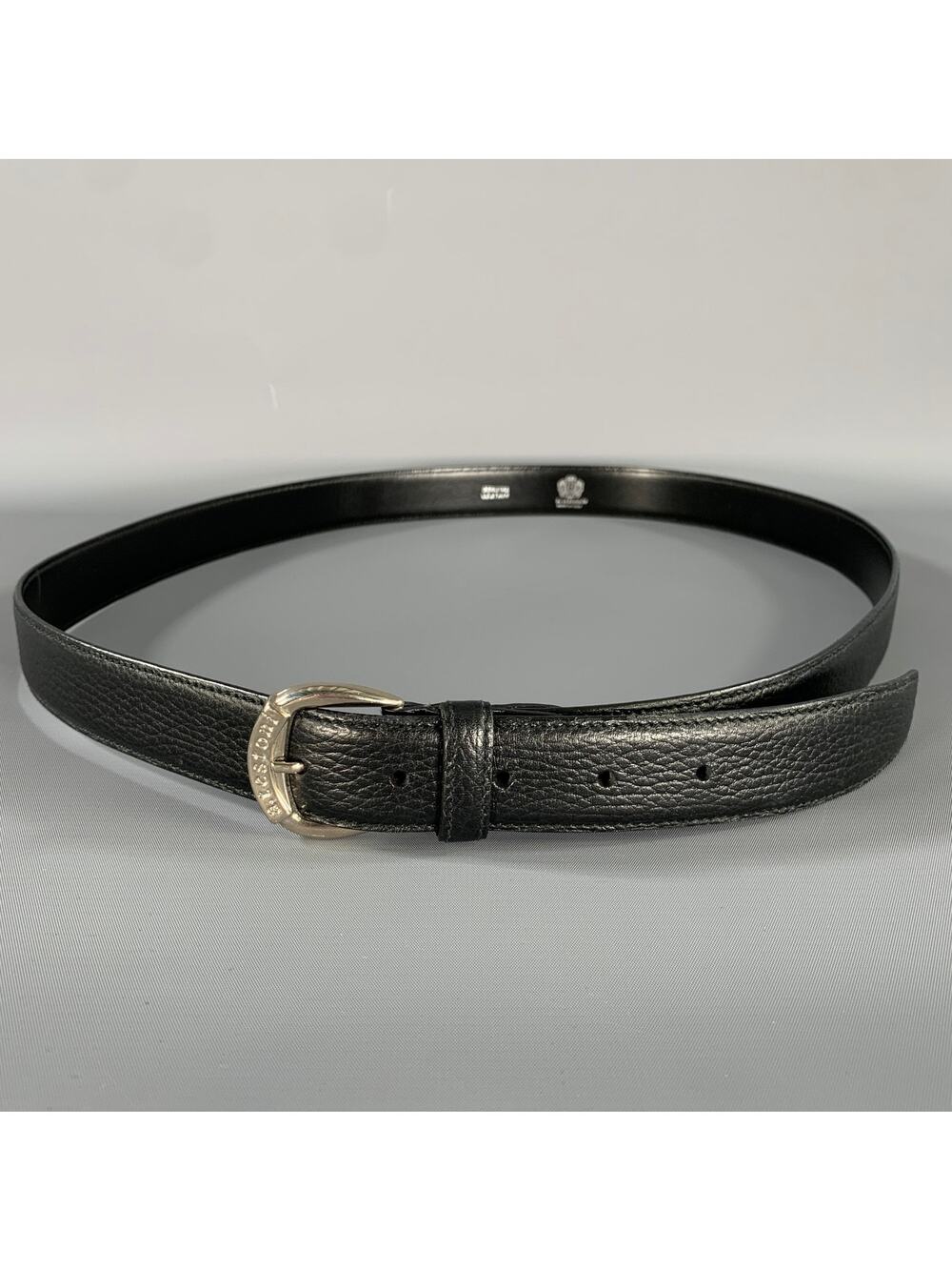 A. TESTONI Size 46 Black Pebble Grain Leather Belt